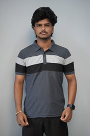 Trendy Color Block Polo T-Shirt for Men | Full Sleeve Slim Fit Casual Tee - Grey-T-Shirt-7 Man